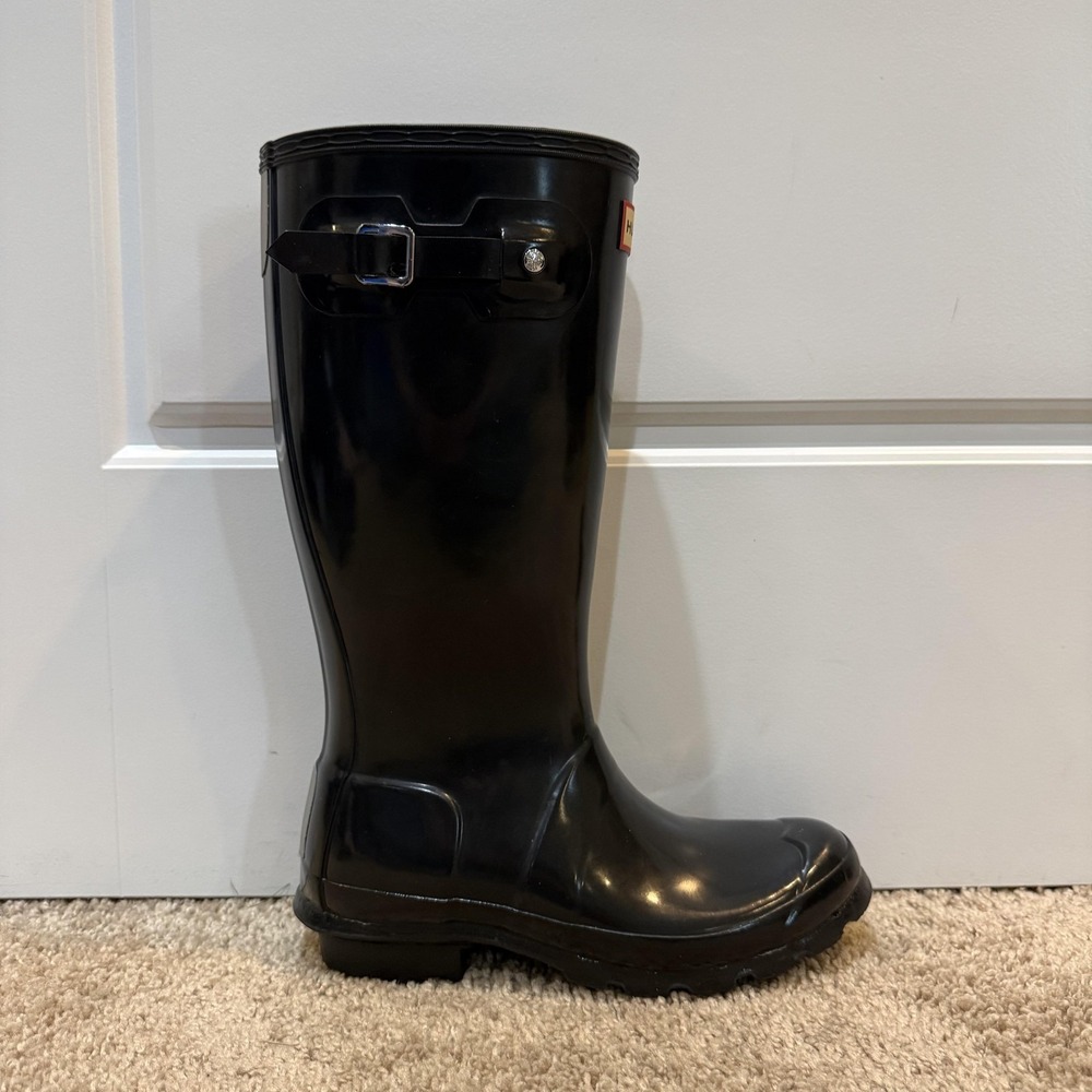 Hunter Rain Boots Womens Size 5 Black Tall Waterproof Knee High Adjustable Strap